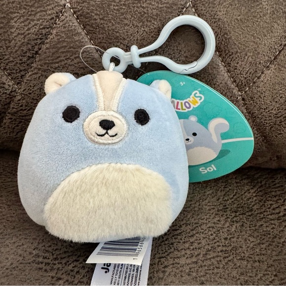 1pc Original Squishmallows Sol The Blue Skunk 3.5" Clip On Plush Key Chain Clip - Picture 1 of 3